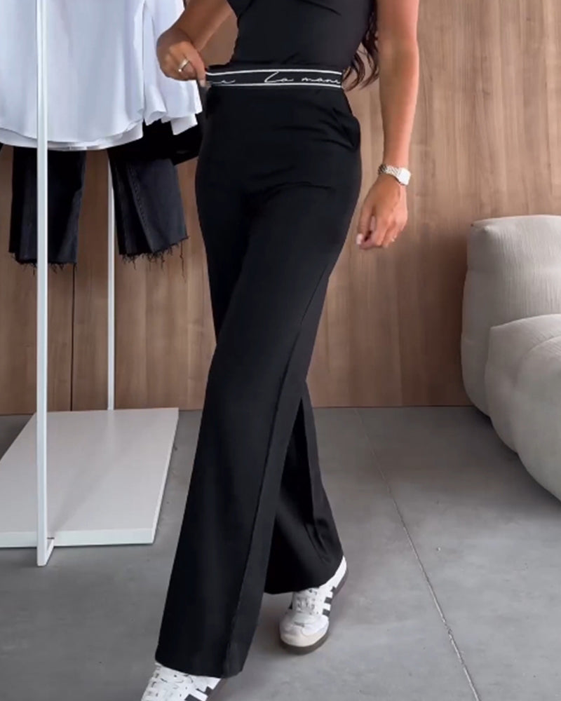 Sarah | Pantalon droit décontracté de couleur unie avec poche zippée