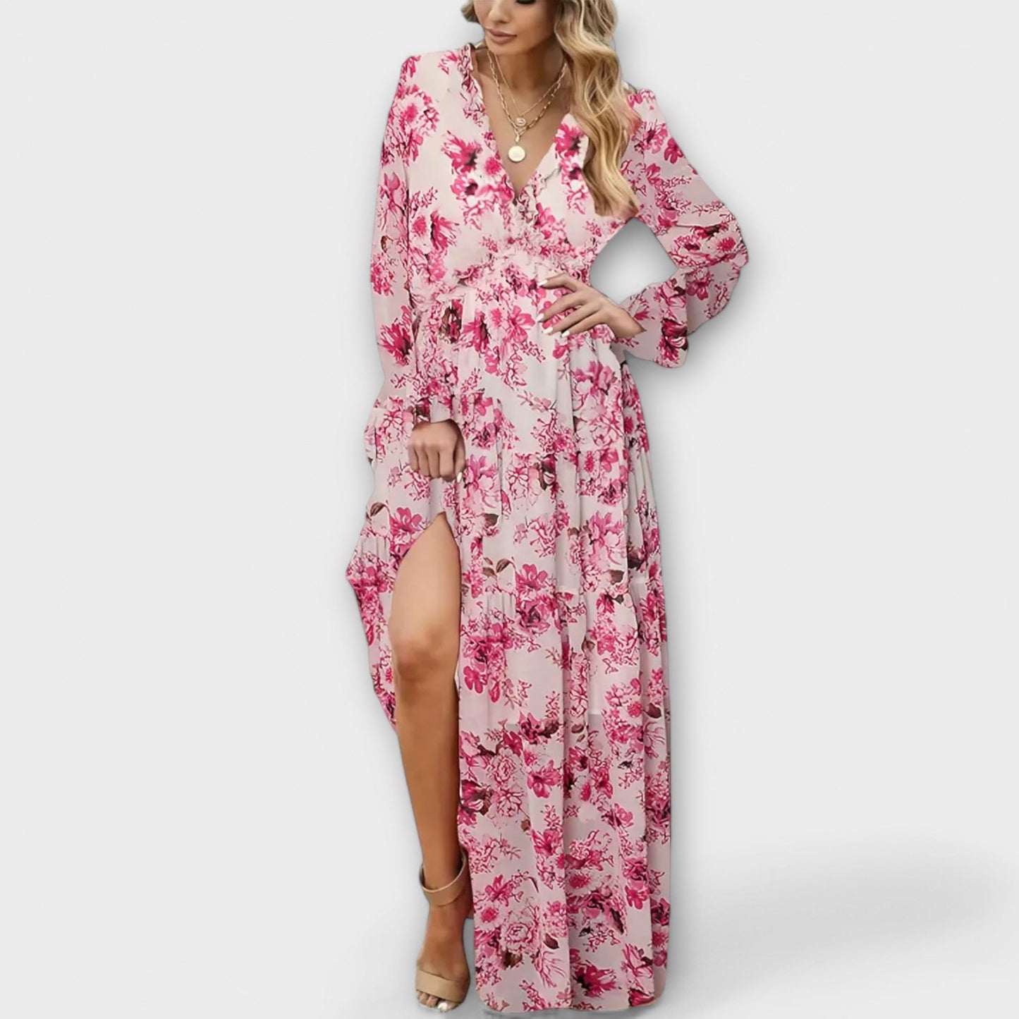 Solène | Robe longue fleurie à manches longues