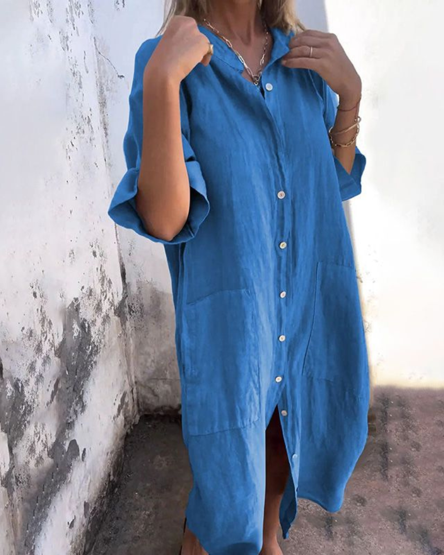 MELANY | ROBE CHEMISE DÉCONTRACTÉE STYLE IBIZA EN LONGUEUR GENOU