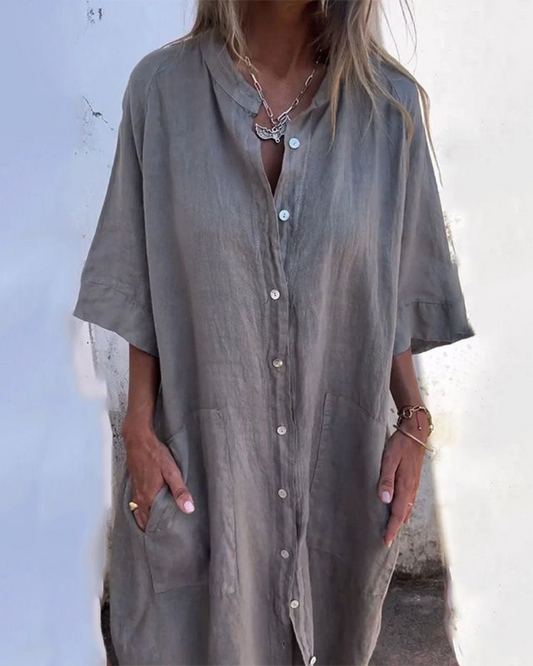 MELANY | ROBE CHEMISE DÉCONTRACTÉE STYLE IBIZA EN LONGUEUR GENOU