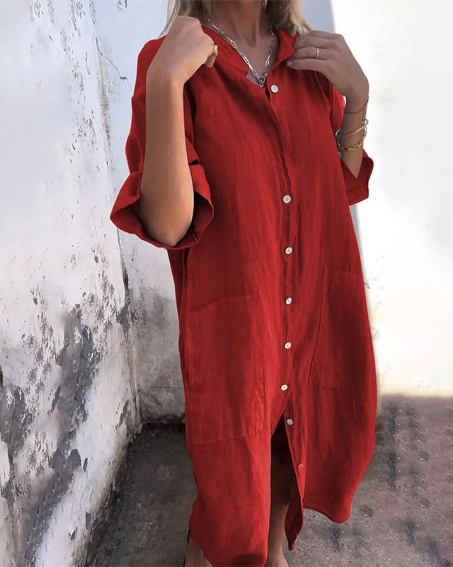 MELANY | ROBE CHEMISE DÉCONTRACTÉE STYLE IBIZA EN LONGUEUR GENOU