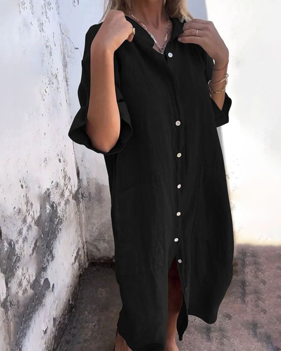 MELANY | ROBE CHEMISE DÉCONTRACTÉE STYLE IBIZA EN LONGUEUR GENOU