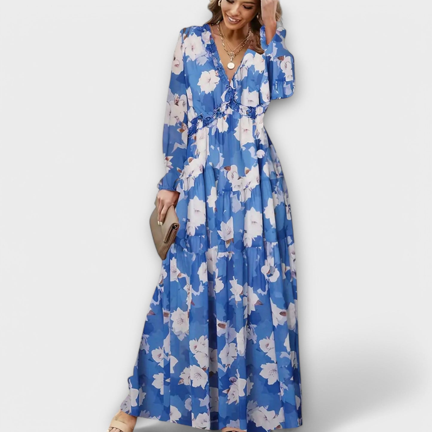 Solène | Robe longue fleurie à manches longues