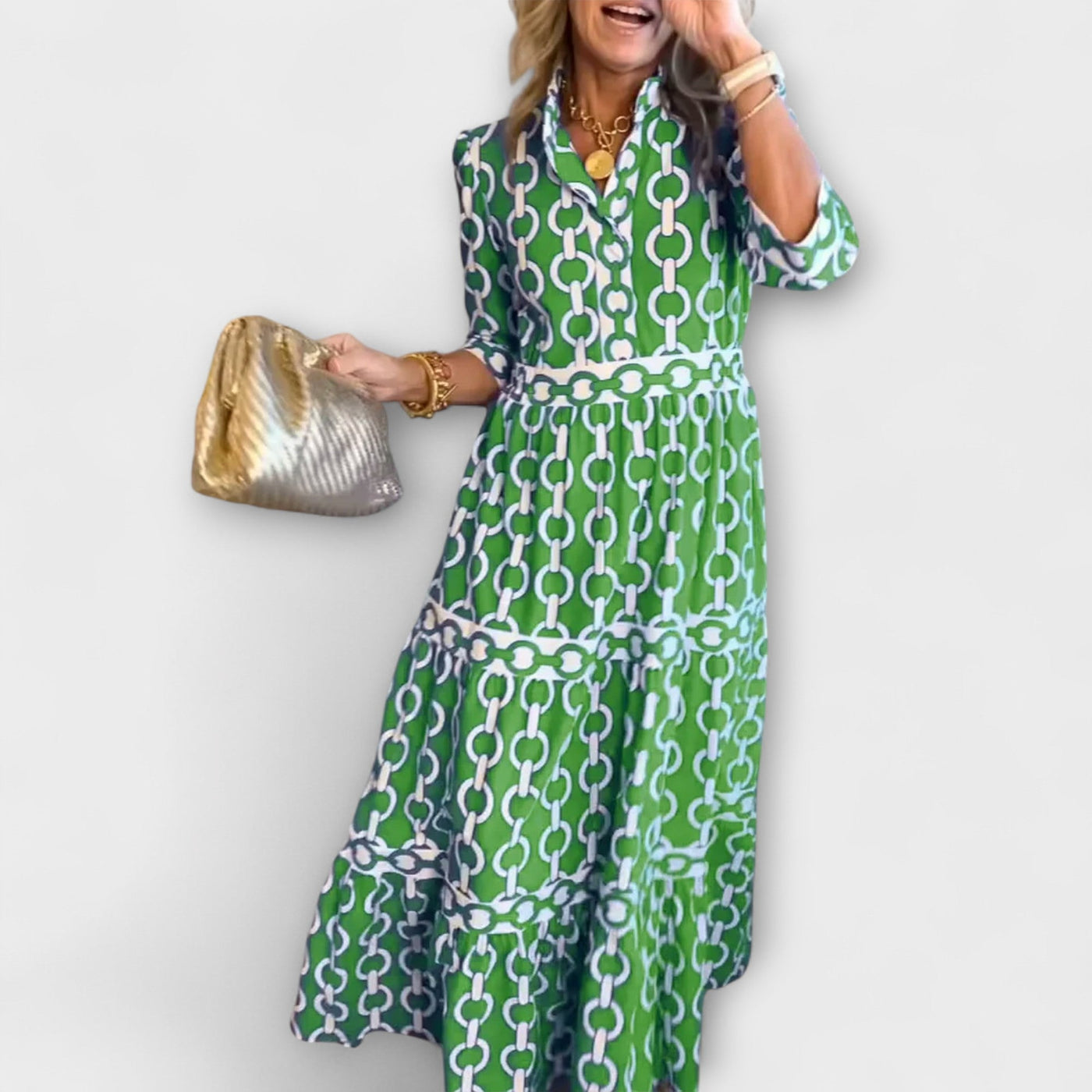 Sophia | Robe Midi avec Motif Chaîne