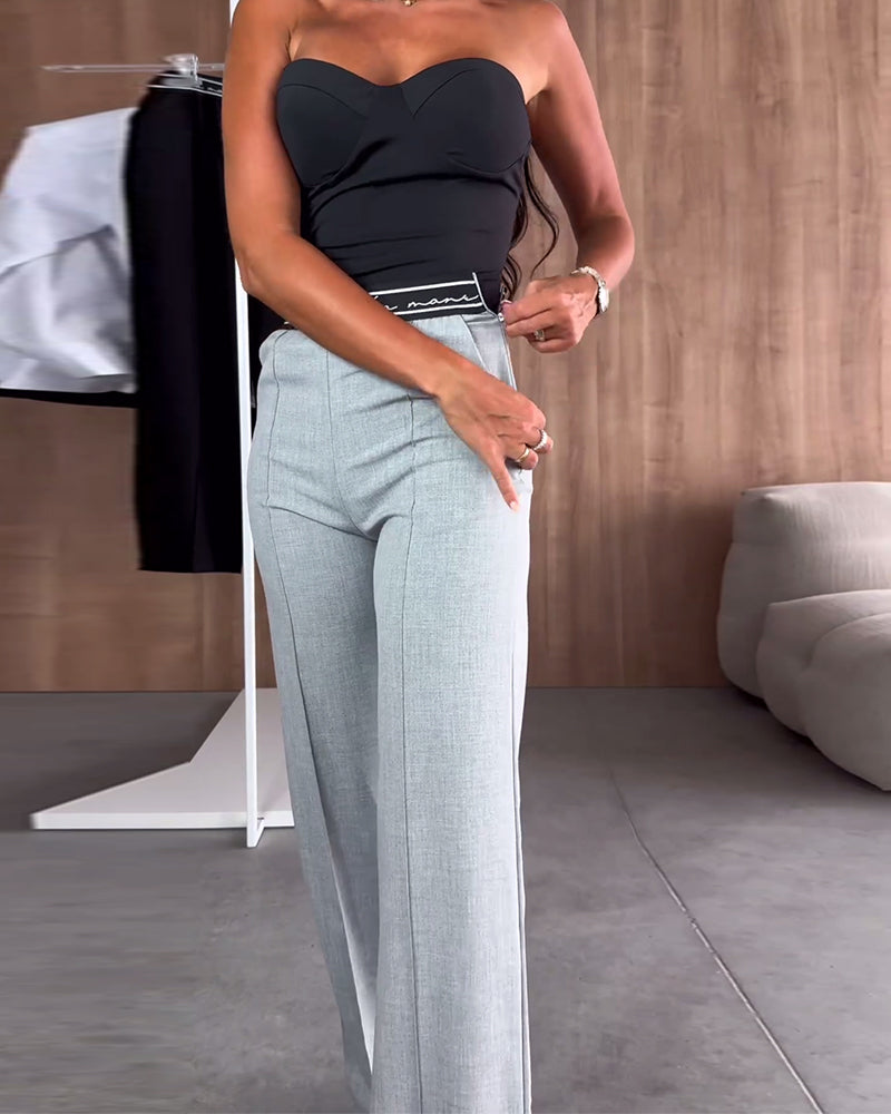 Sarah | Pantalon droit décontracté de couleur unie avec poche zippée