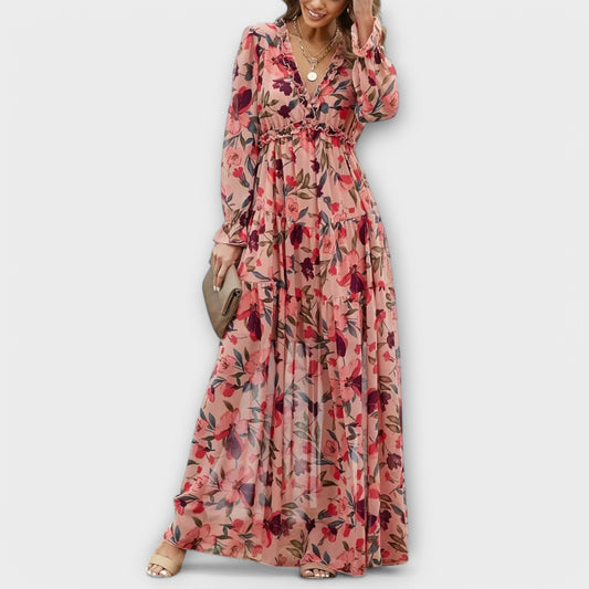Solène | Robe longue fleurie à manches longues