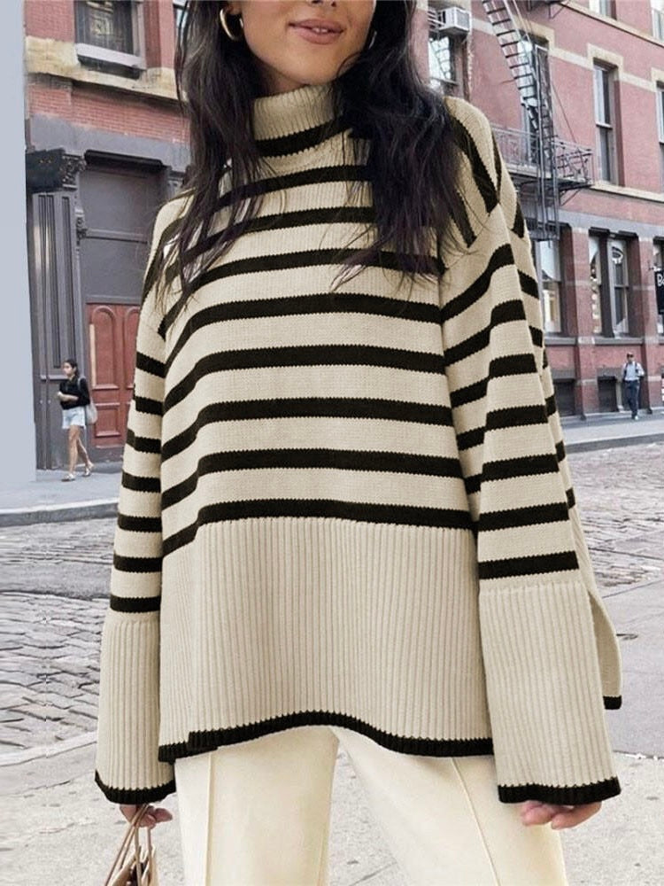Yelena | Pull à col roulé rayé