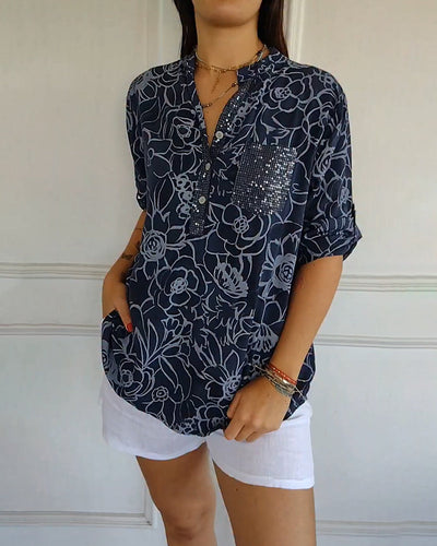 Sere | Blouse Col V Boutonnée Imprimée