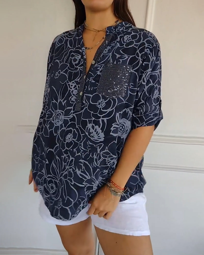 Sere | Blouse Col V Boutonnée Imprimée