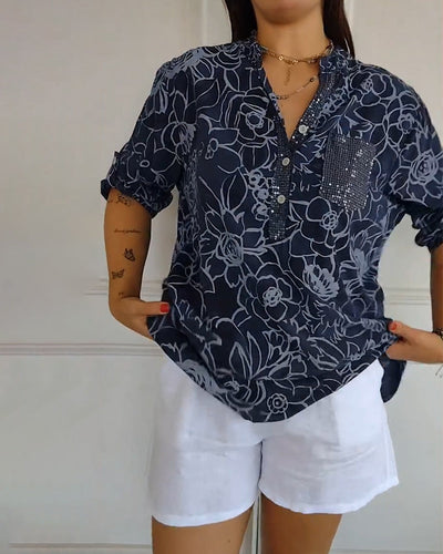 Sere | Blouse Col V Boutonnée Imprimée