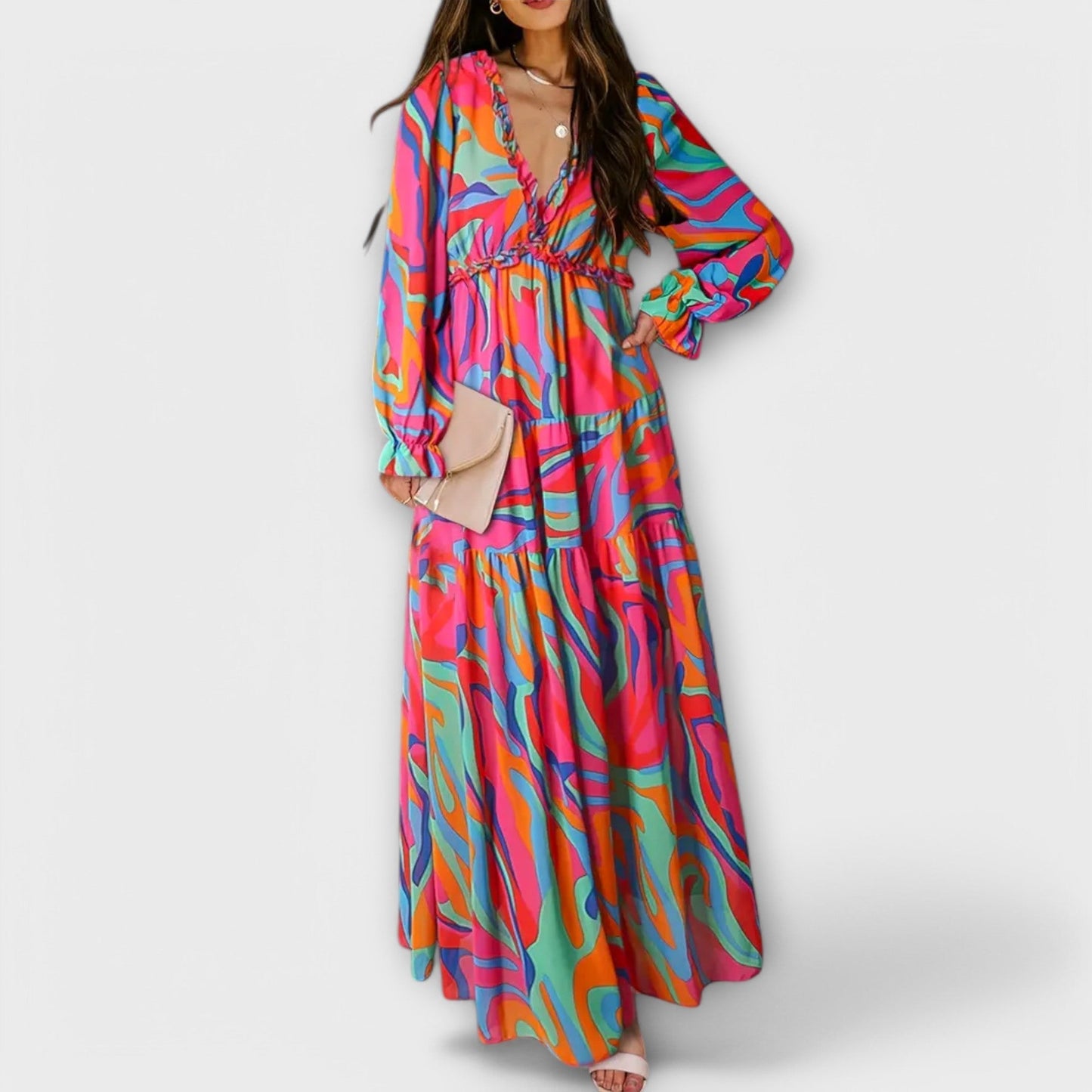 Solène | Robe longue fleurie à manches longues