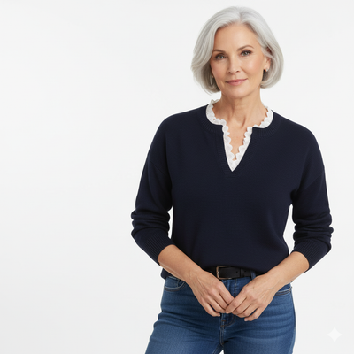 Céline | Pull Tricoté Chic avec Col en Dentelle Élégante