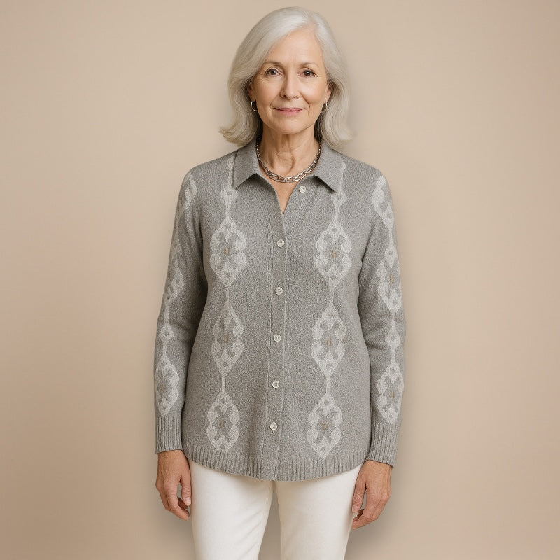 Renee | Blouse à capuche en tricot élégante avec motif en diamant