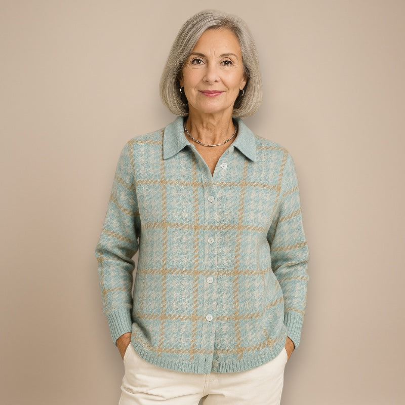 Tara | Blouse à Carreaux avec Accents de Couleur Sable