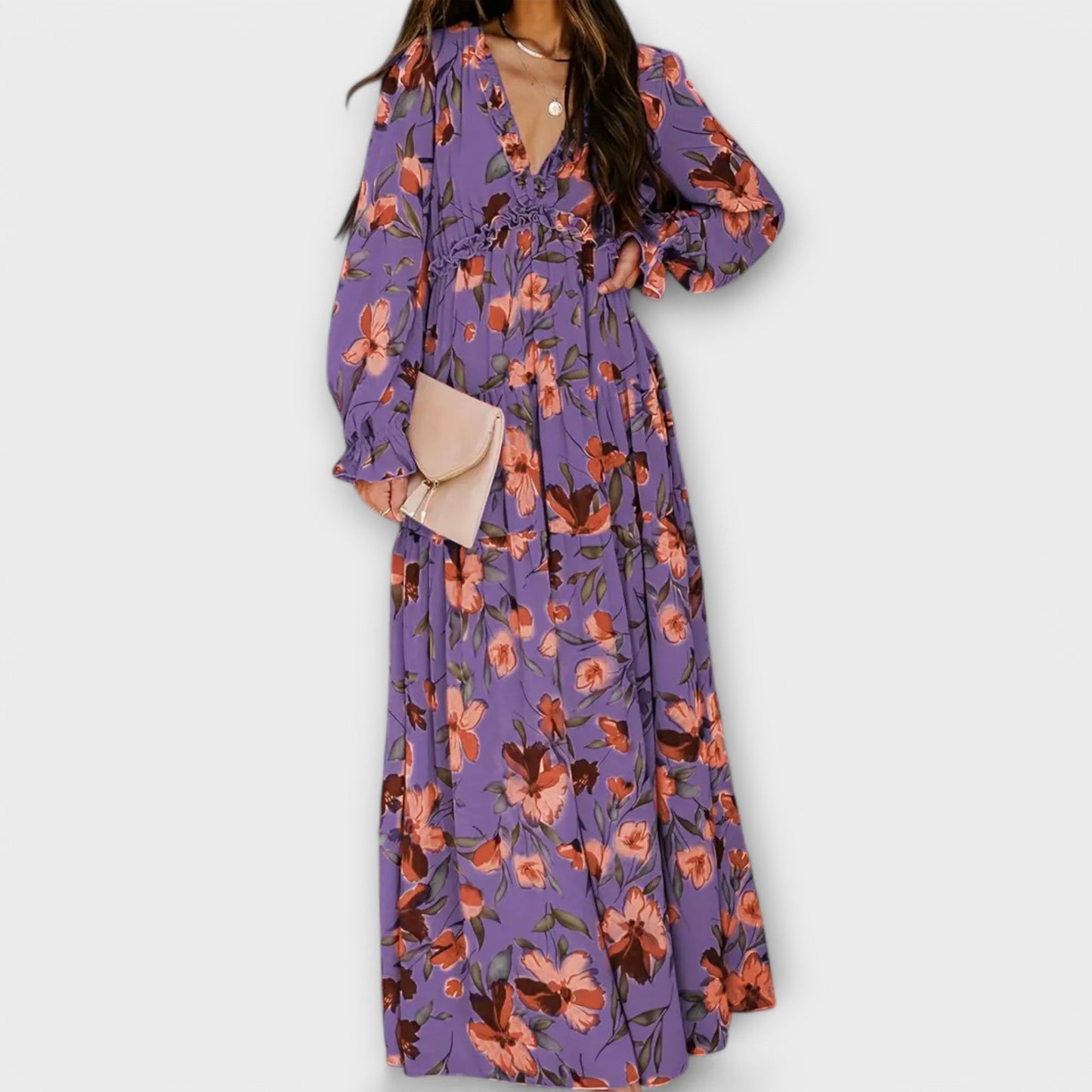 Solène | Robe longue fleurie à manches longues