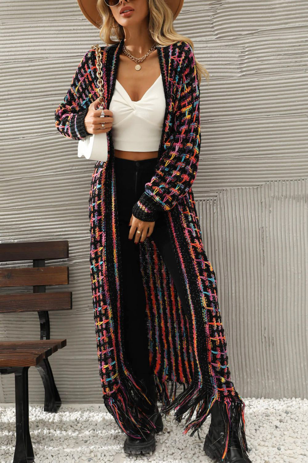 Luna | Gilet ouvert multicolore avec franges