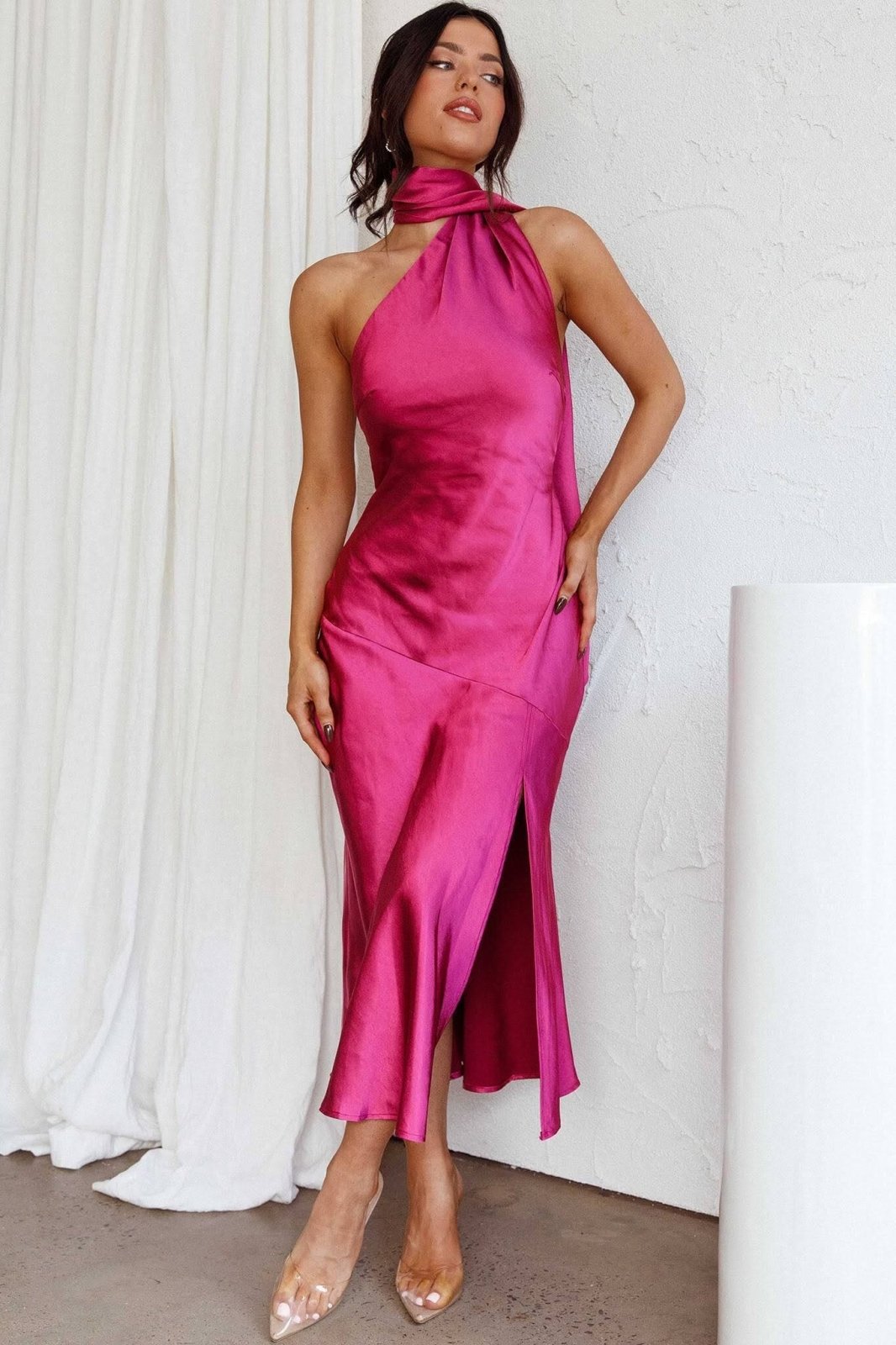 Chloe | Robe Midi en Soie de Luxe avec Col Américain