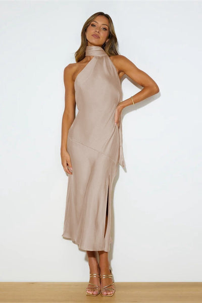 Chloe | Robe Midi en Soie de Luxe avec Col Américain