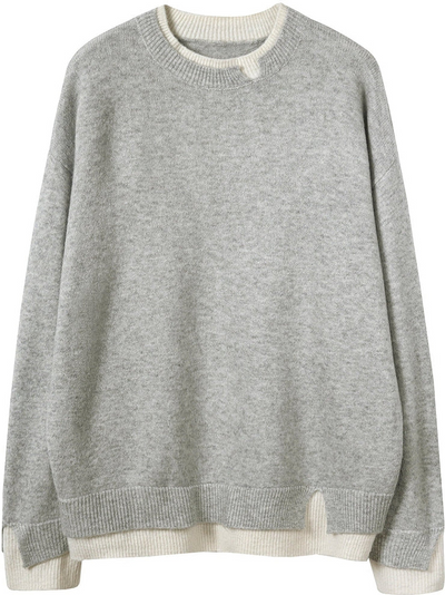 Sophie | Pull Oversize Gris et Blanc à Manches Longues