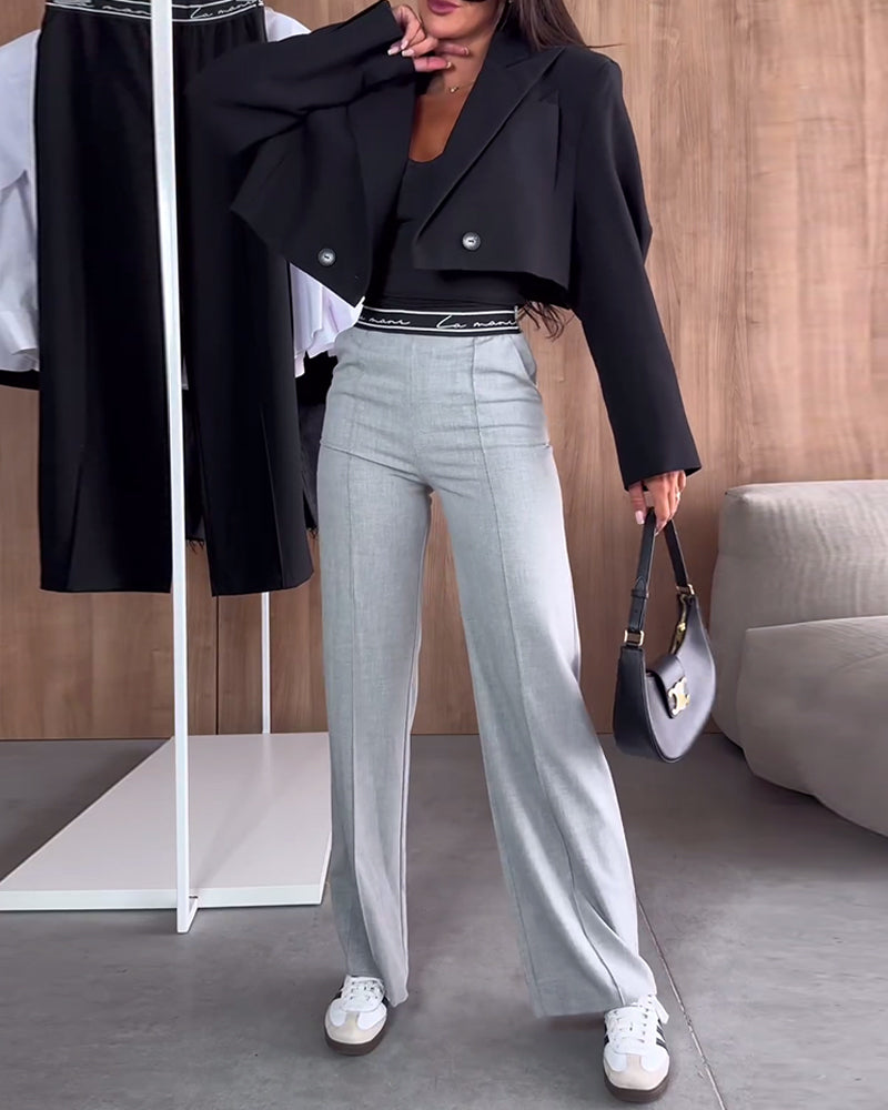 Sarah | Pantalon droit décontracté de couleur unie avec poche zippée