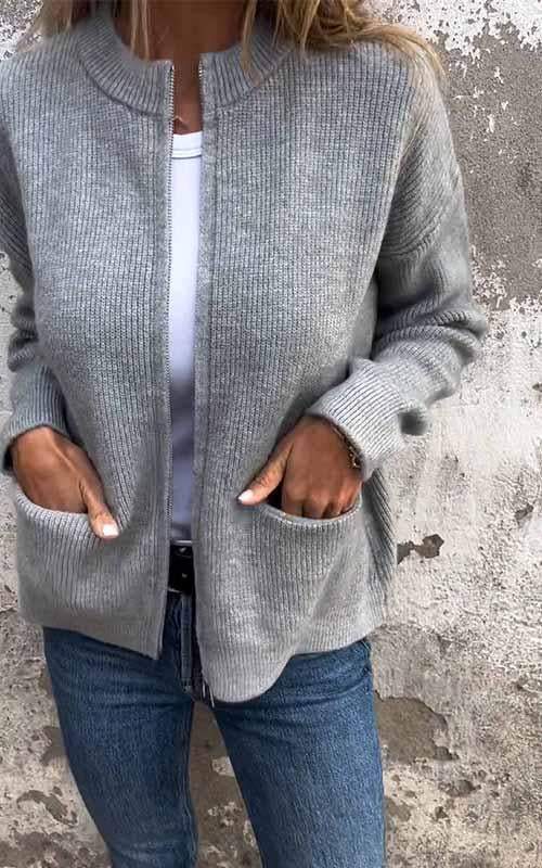 Odile | Veste en coton zippée tricotée