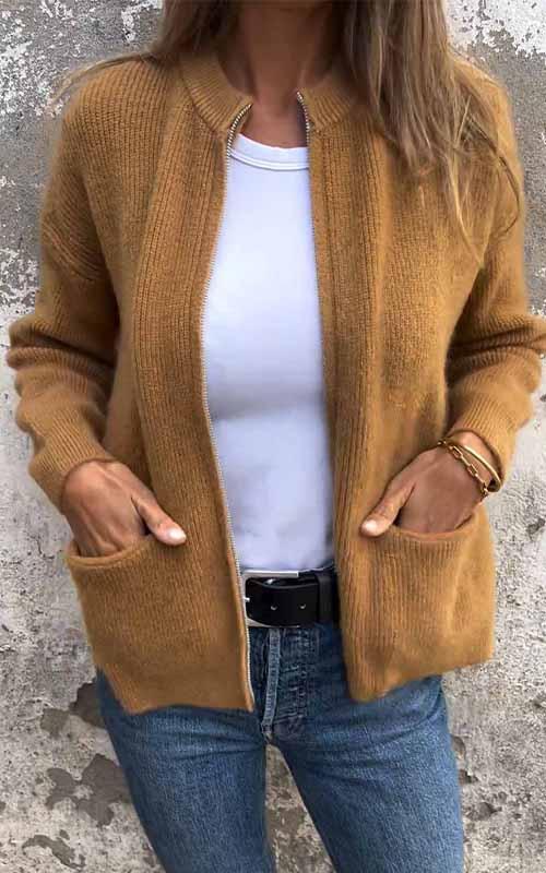 Odile | Veste en coton zippée tricotée