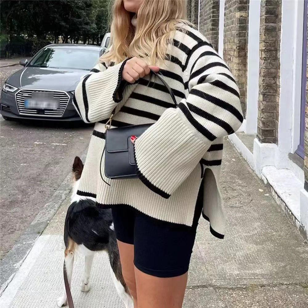 Yelena | Pull à col roulé rayé