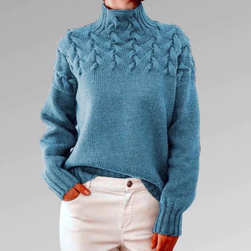 Babette | Pull en tricot confortable avec col roulé et motif en gros torsades
