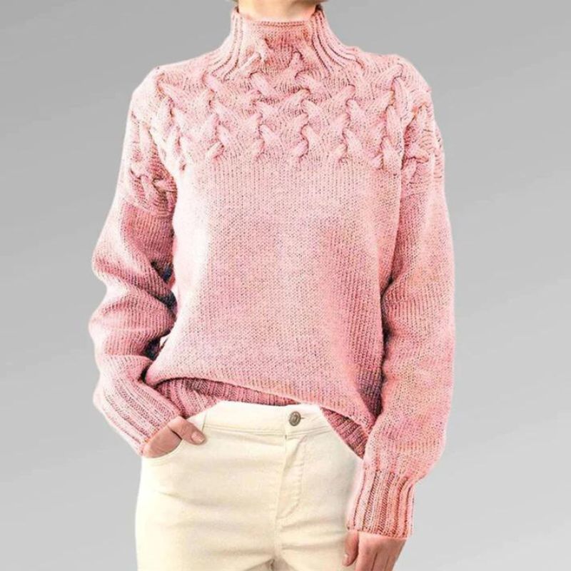 Babette | Pull en tricot confortable avec col roulé et motif en gros torsades