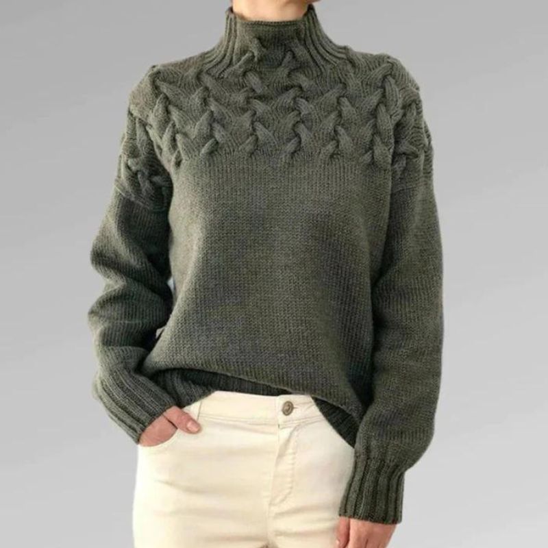 Babette | Pull en tricot confortable avec col roulé et motif en gros torsades