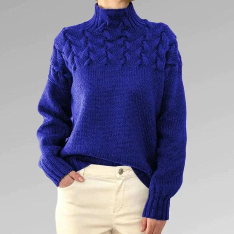 Babette | Pull en tricot confortable avec col roulé et motif en gros torsades