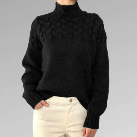 Babette | Pull en tricot confortable avec col roulé et motif en gros torsades