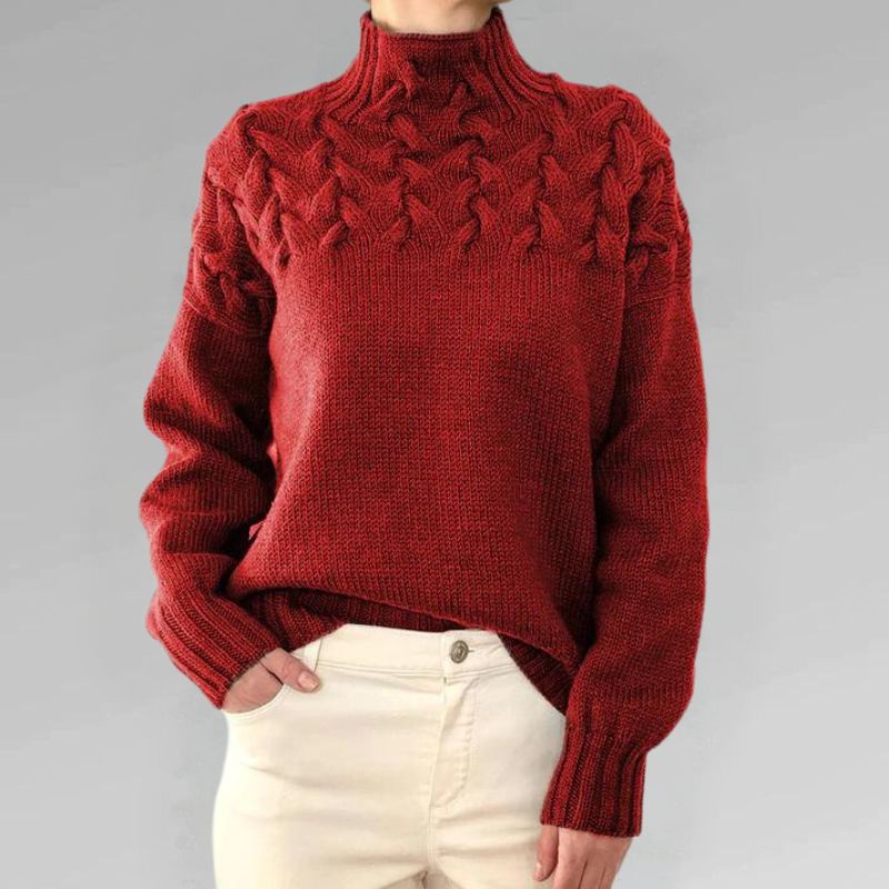 Babette | Pull en tricot confortable avec col roulé et motif en gros torsades