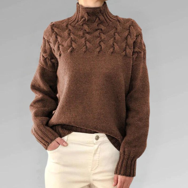 Babette | Pull en tricot confortable avec col roulé et motif en gros torsades