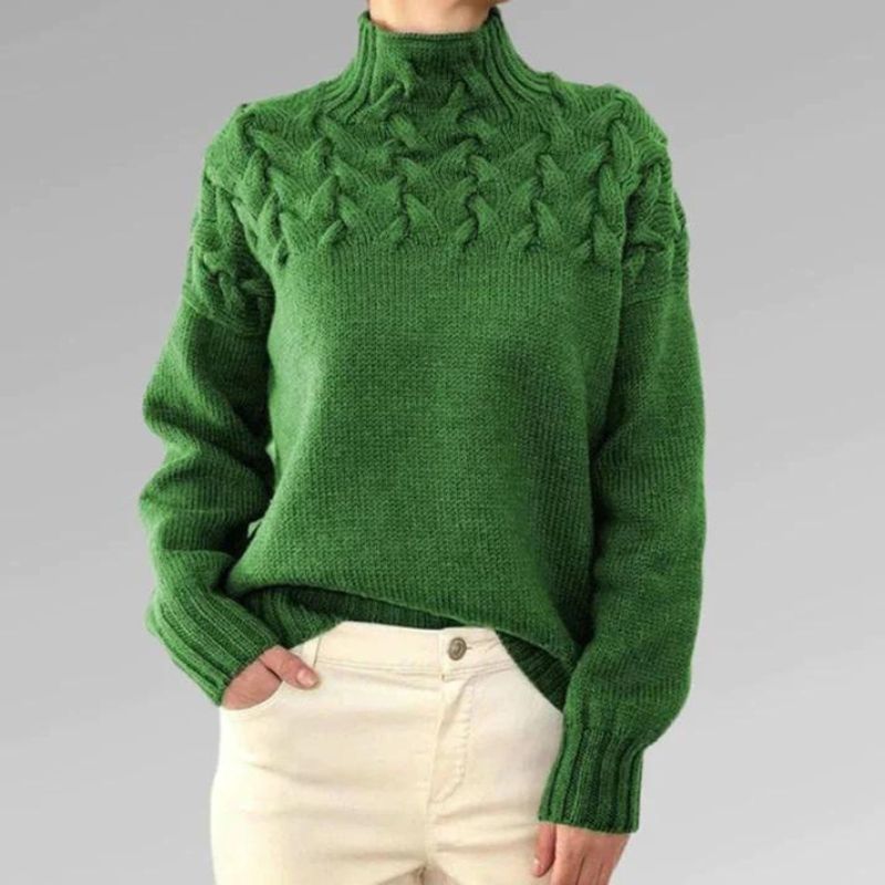 Babette | Pull en tricot confortable avec col roulé et motif en gros torsades