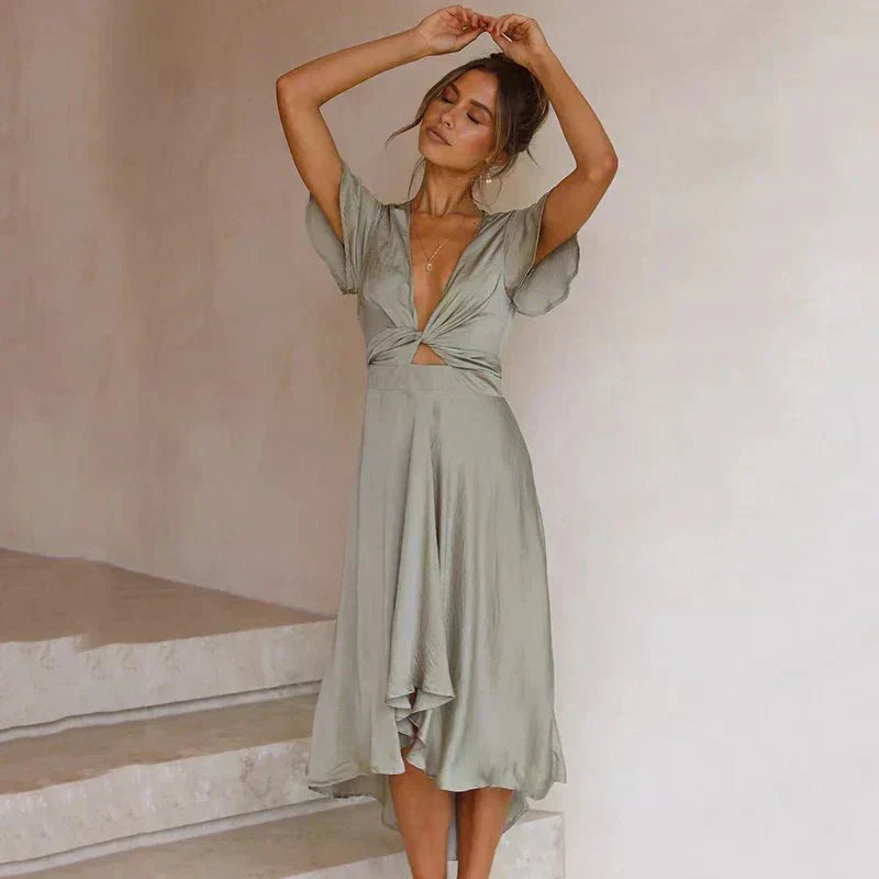 Rosella | Robe Midi Élégante avec Manches Flutter