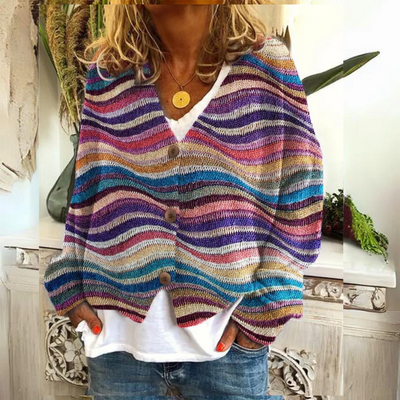 Angie | Veste en tricot chaude pour femmes avec fleurs | Bouton duvet