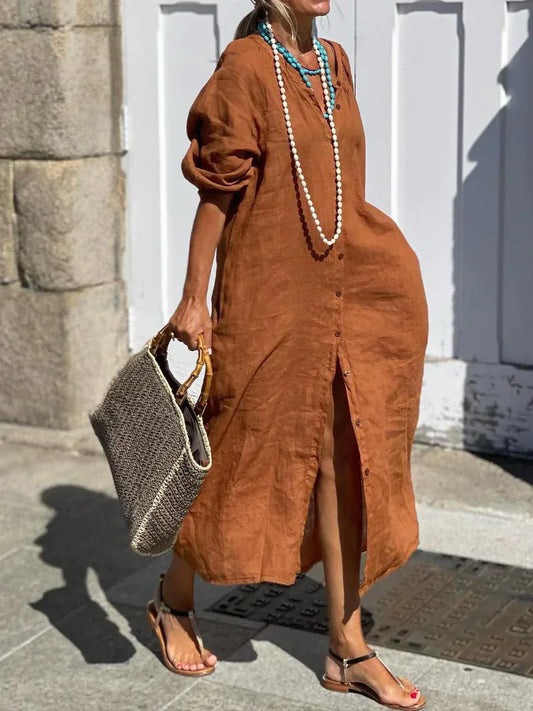 Antonia | Robe longue en lin avec boutons
