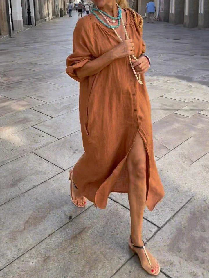 Antonia | Robe longue en lin avec boutons